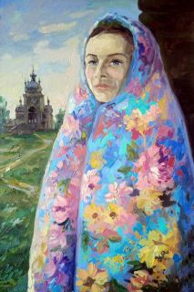Картина "Автопортрет в павловопосадском платке" Наталья Герасимова