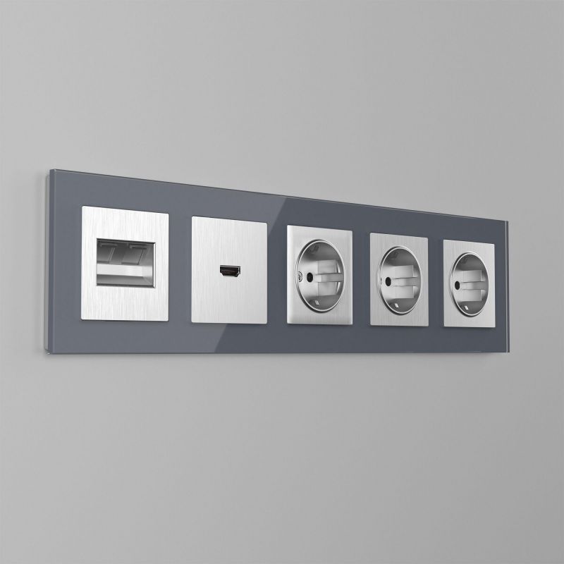 Накладка для двойной розетки Еthernet RJ-45 (серебряный рифленый) Werkel W1191109 фото 2