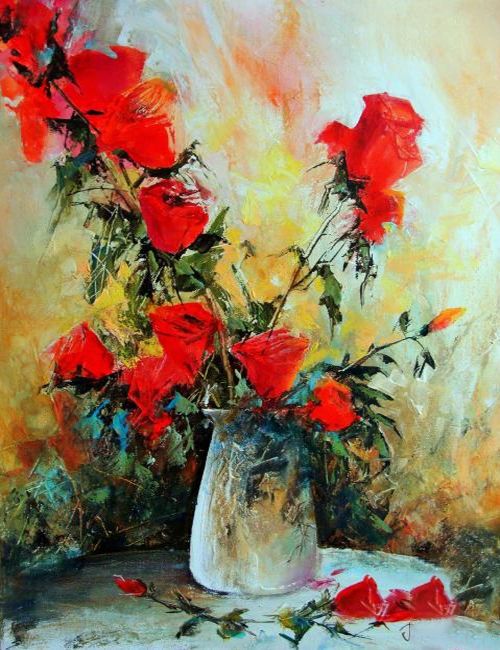 Картина "Розы в белой вазе" Леднев Александр