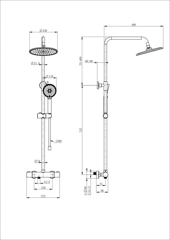 Душевая стойка с термостатом WONZON & WOGHAND WW-B3047-A-CR Хром фото 2