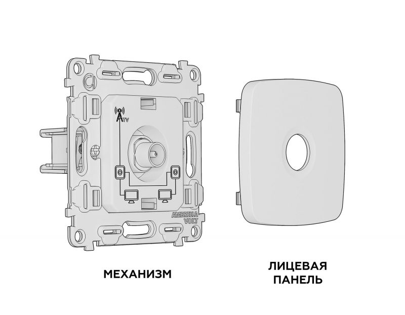 Комплект механизма TV розетки проходной Ambrella Volt OMEGA Черный матовый 5-1000 MHz 4dB QUANT MO813030 фото 3