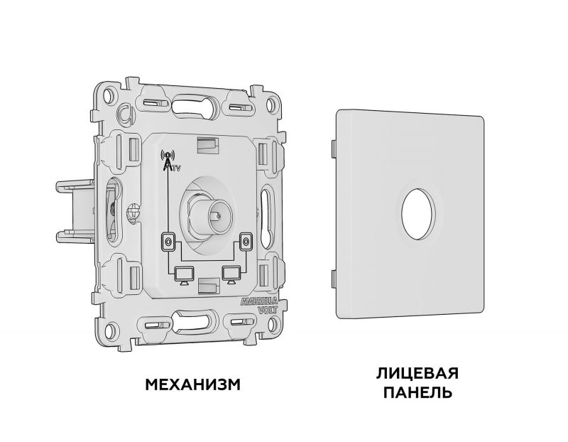 Комплект механизма TV розетки проходной Ambrella Volt ALFA Бежевый глянец 5-1000 MHz 4dB QUANT MA313030 фото 3