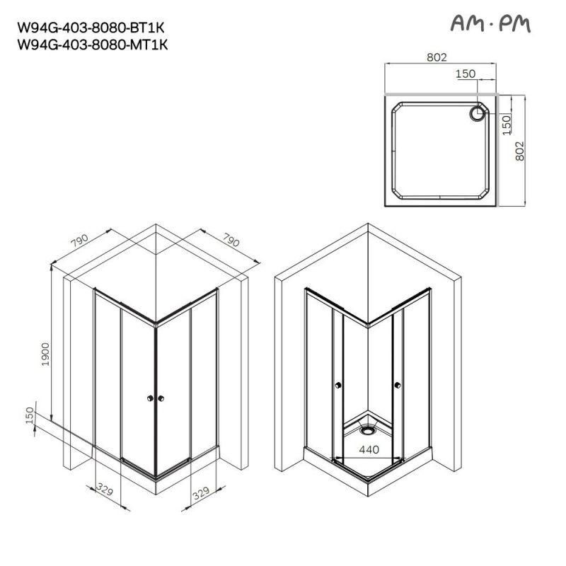 Душевой уголок AMPM X-joy W94G-403-8080-МТ1К 80x80 см, профиль хром матовый, стекло прозрачное фото 8