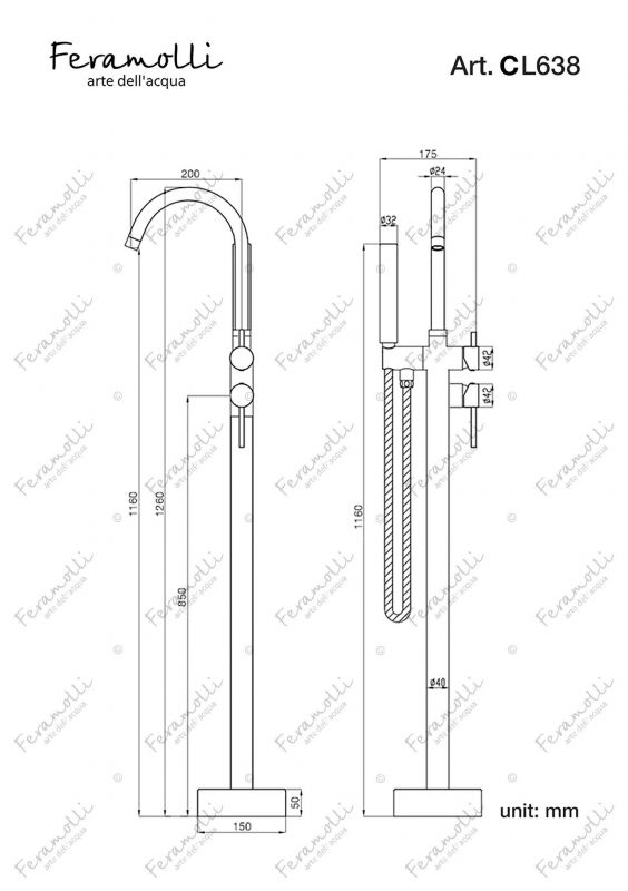 Напольный смеситель для ванны Feramolli Molveno CL638, хром