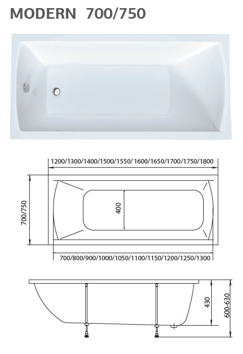 Акриловая ванна Marka One Modern 01мод1870 180х70 фото 4