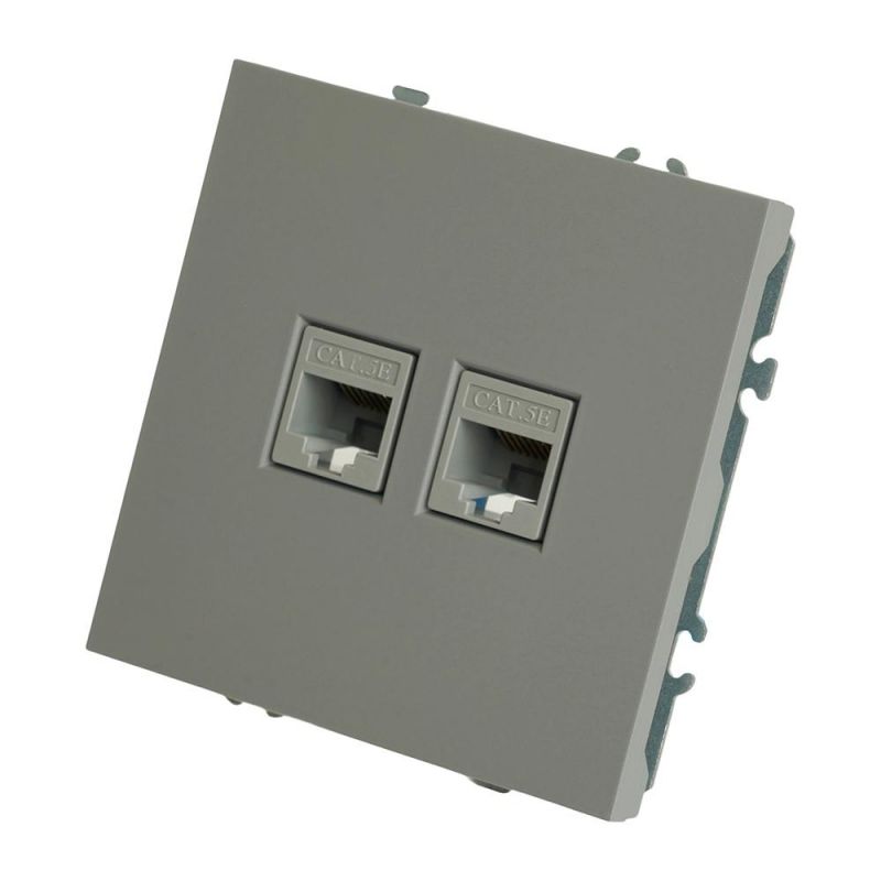 Розетка компьютерная Stekker Эмили двухместная RJ-45 (механизм) RST00-5111-10, платиново-серая, soft touch  49952 фото 4