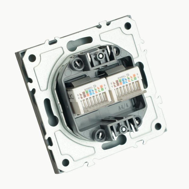 Розетка компьютерная Stekker Эмили двухместная RJ-45 (механизм) RST00-5111-10, платиново-серая, soft touch  49952 фото 5