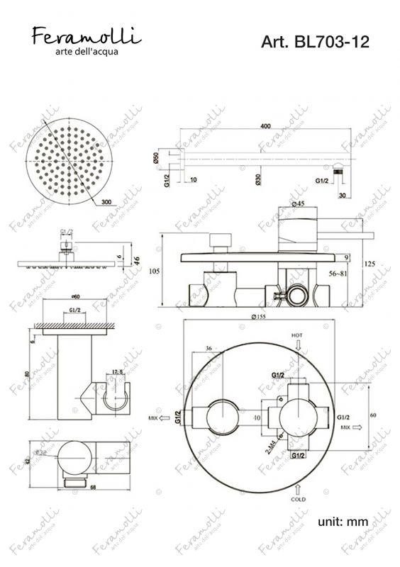 Душевой комплект Feramolli Ele BL703-12 (30см.), черный фото 5
