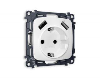 Комплект механизма электрической розетки Ambrella Volt OMEGA Белый матовый 2USB A+A 18W (быстрая зарядка) с/з (OP1290, VM155) MO129010