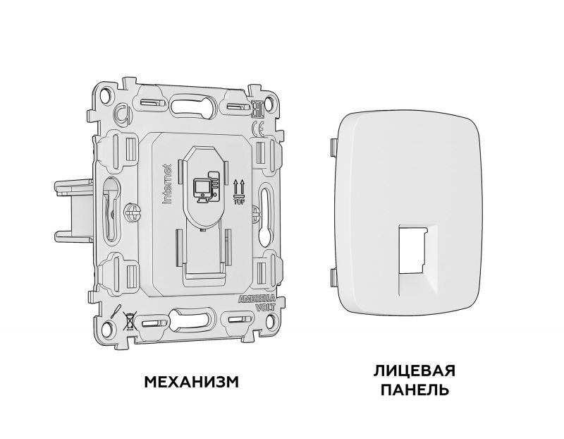 Комплект механизма компьютерной розетки Ambrella Volt OMEGA Антрацит серый RJ-45(8P8C) CAT6 с защитной шторкой QUANT MO662010 фото 3