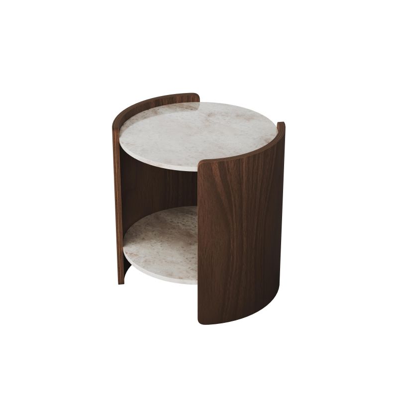 Столик Ellipsefurniture Lagom Stone D 43 см высота 45 см (камень OV, орех) LG016712412 фото 1