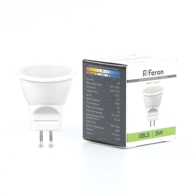 Лампа светодиодная Feron G5.3 3W 4000K 25552