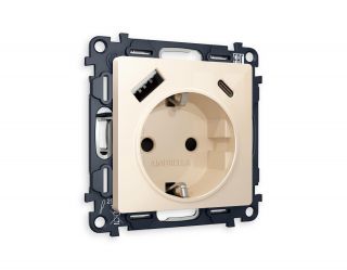 Комплект механизма электрической розетки Ambrella Volt ALFA Бежевый глянец 2USB A+C 20W (быстрая зарядка) с/з (AP3100, VM160) MA310010