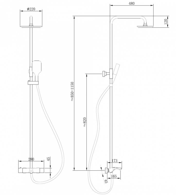 Душевая стойка Abber Thermostat AF8516B , черная фото 3