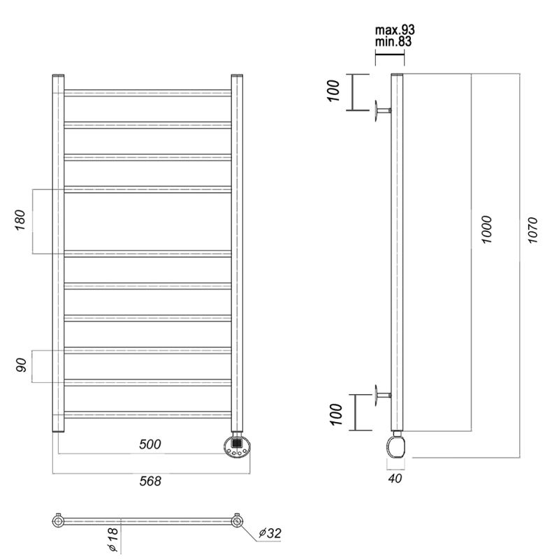 Полотенцесушитель электрический Domoterm Медея П10 500x1000 ER