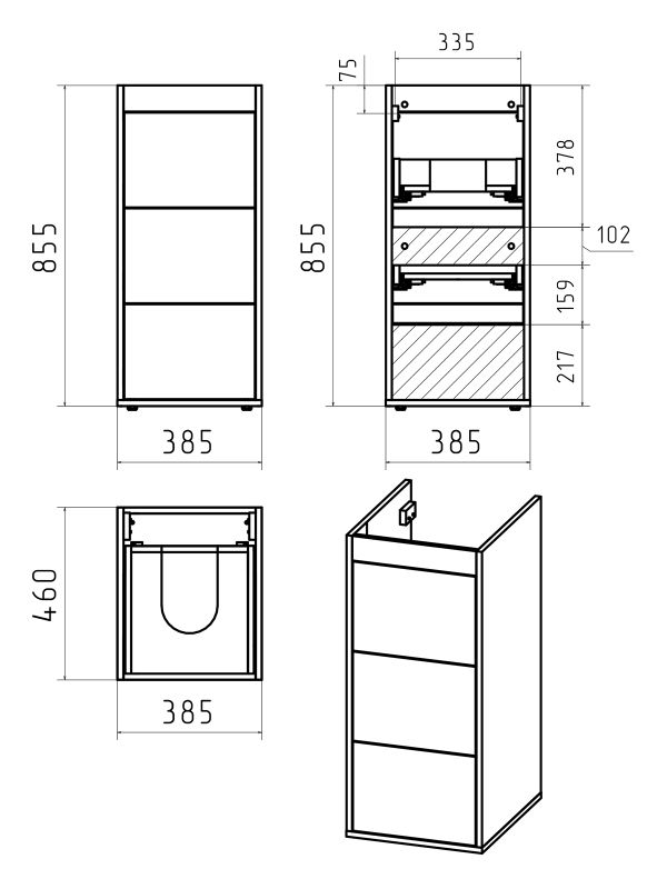 Тумба под раковину Brevita Grafit 40 GRA-01040-013Я, графит