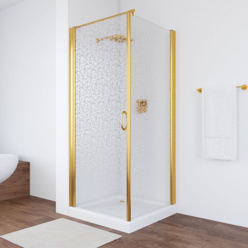 Душевой уголок Vegas Glass EP-Fis 90х100 09 R03 R, профиль золотой, стекло с узором фото 1