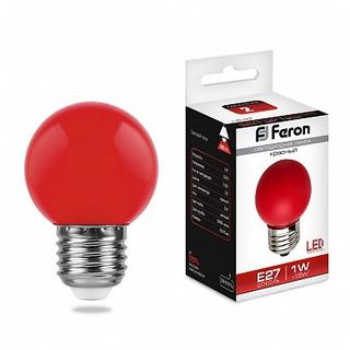 Лампа светодиодная Feron 1W 230V E27 красный G45, LB-37 25116