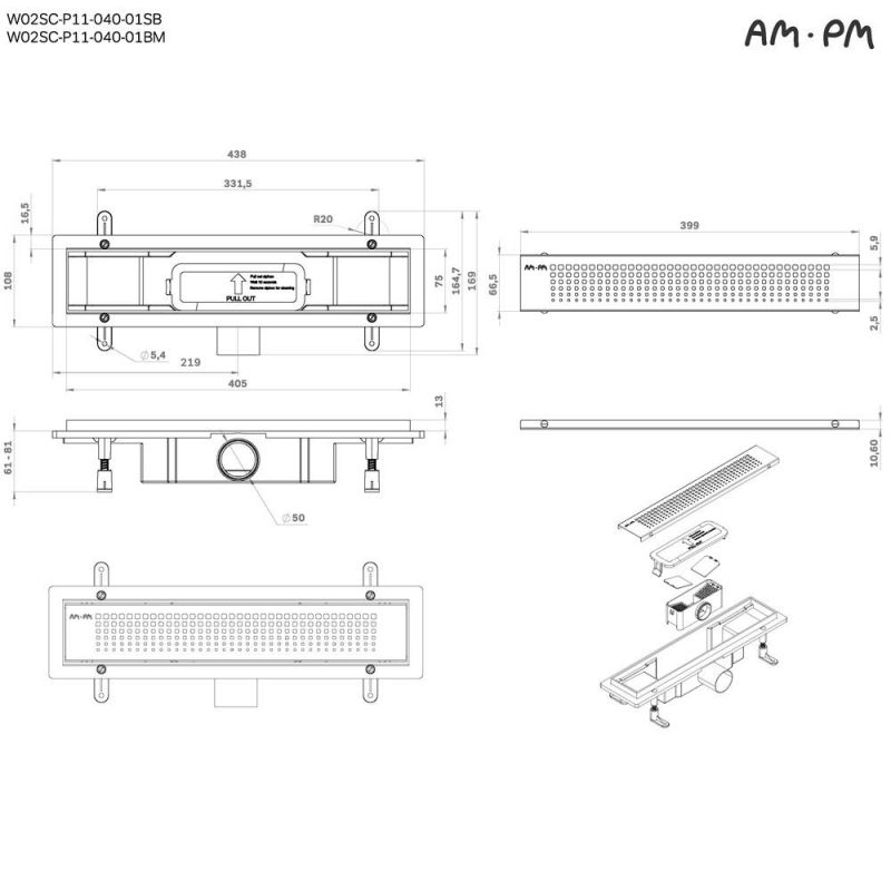 Душевой лоток AM.PM PrimeFlow W02SC-P11-040-01SB сталь