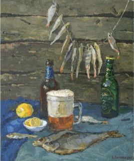 Картина "Пиво и рыбка" Вилкова Елена