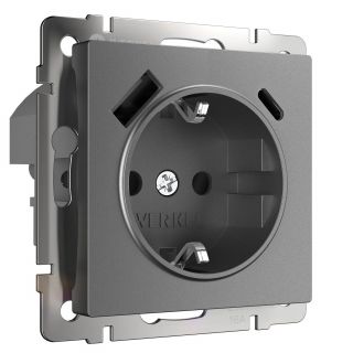 Розетка с заземлением, шторками и USB тип A+C  (графит матовый) Werkel W1171764