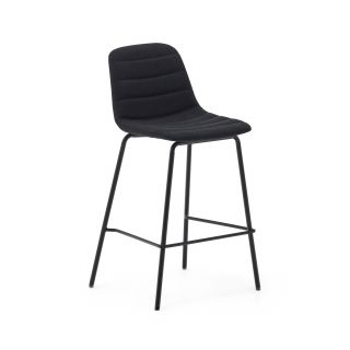 Полубарный стул La Forma (ex Julia Grup) Zunilda BD-2859794 из черной синели и стали с матовой черной отделкой, высота сиденья 65 см.
