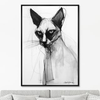 Репродукция картины ArtNoMore на холсте Siamese cat in black and white, 2024г.