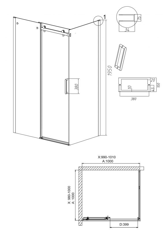 Душевой уголок Grossman Classic 120.K33.04.1010.21.10, 100х100 см, профиль черный матовый, стекло тонированное фото 3