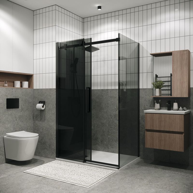 Душевой уголок Grossman Classic 120.K33.04.1010.21.10, 100х100 см, профиль черный матовый, стекло тонированное фото 5
