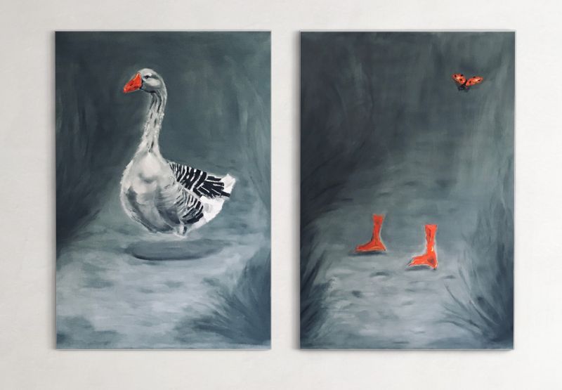 Картина "UNPREDICTABLE GOOSE DIPTYCH" Марина Дерягина