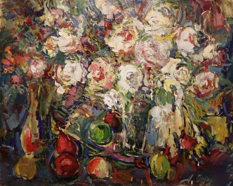 Картина "Белые розы и фрукты" Отрошко Александр