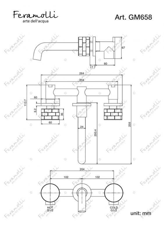 Смеситель для раковины встраиваемый Feramolli Amos GM658, графит