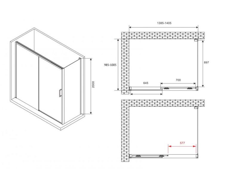 Душевой уголок Abber Komfort AG93140B-S102B 140х100 см, профиль черный, стекло прозрачное фото 3