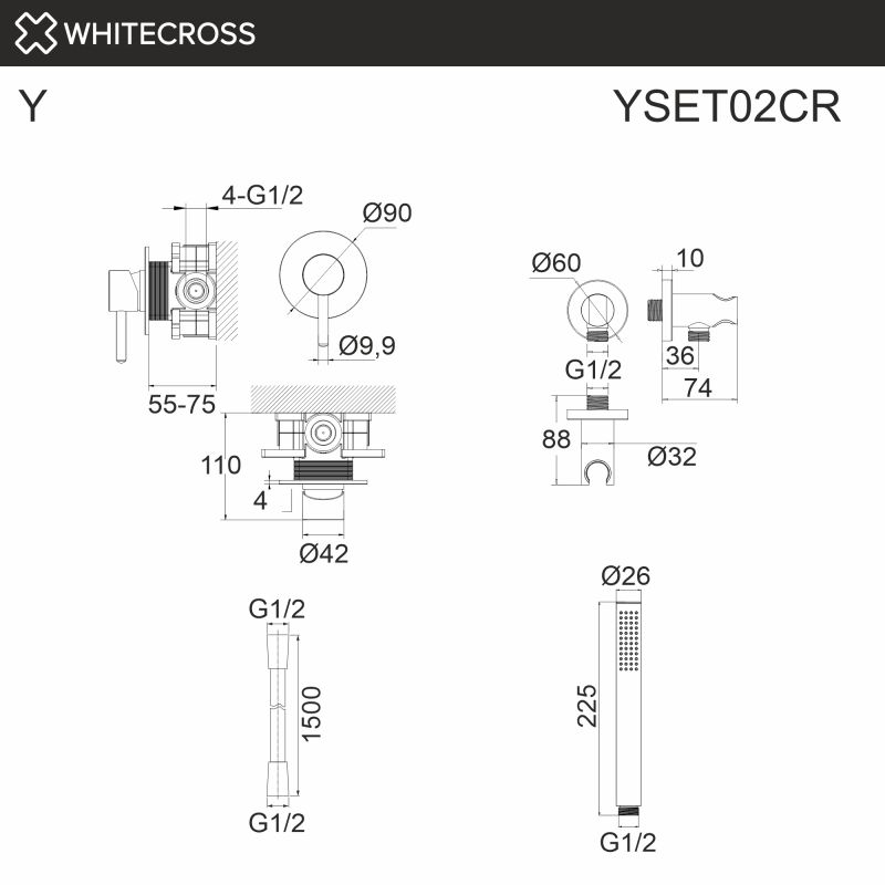 Душевая система Whitecross Y YSET02CR, хром, с внутренней частью